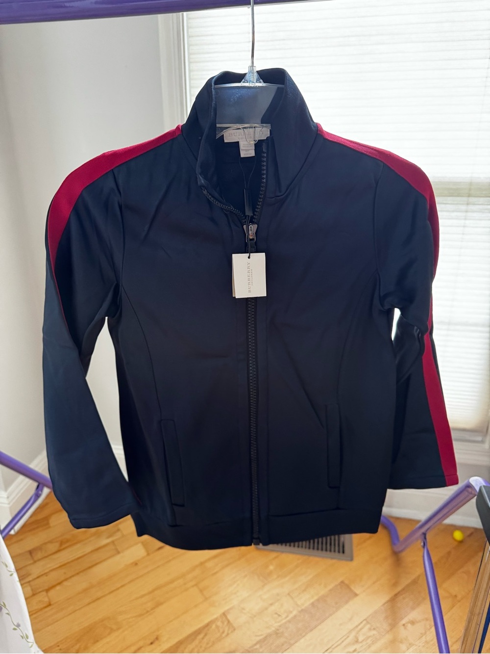 Burberry Navy Jacket with Red Shoulder Stripes